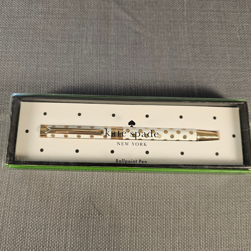 Kate Spade New York Gold Polka Dot Ballpoint Pen White Gold Boxed SKU‎ 256431